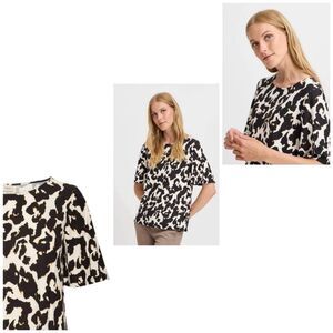 Miss Devenport Silk Top Animal Print Blouse Gray/White sz 6